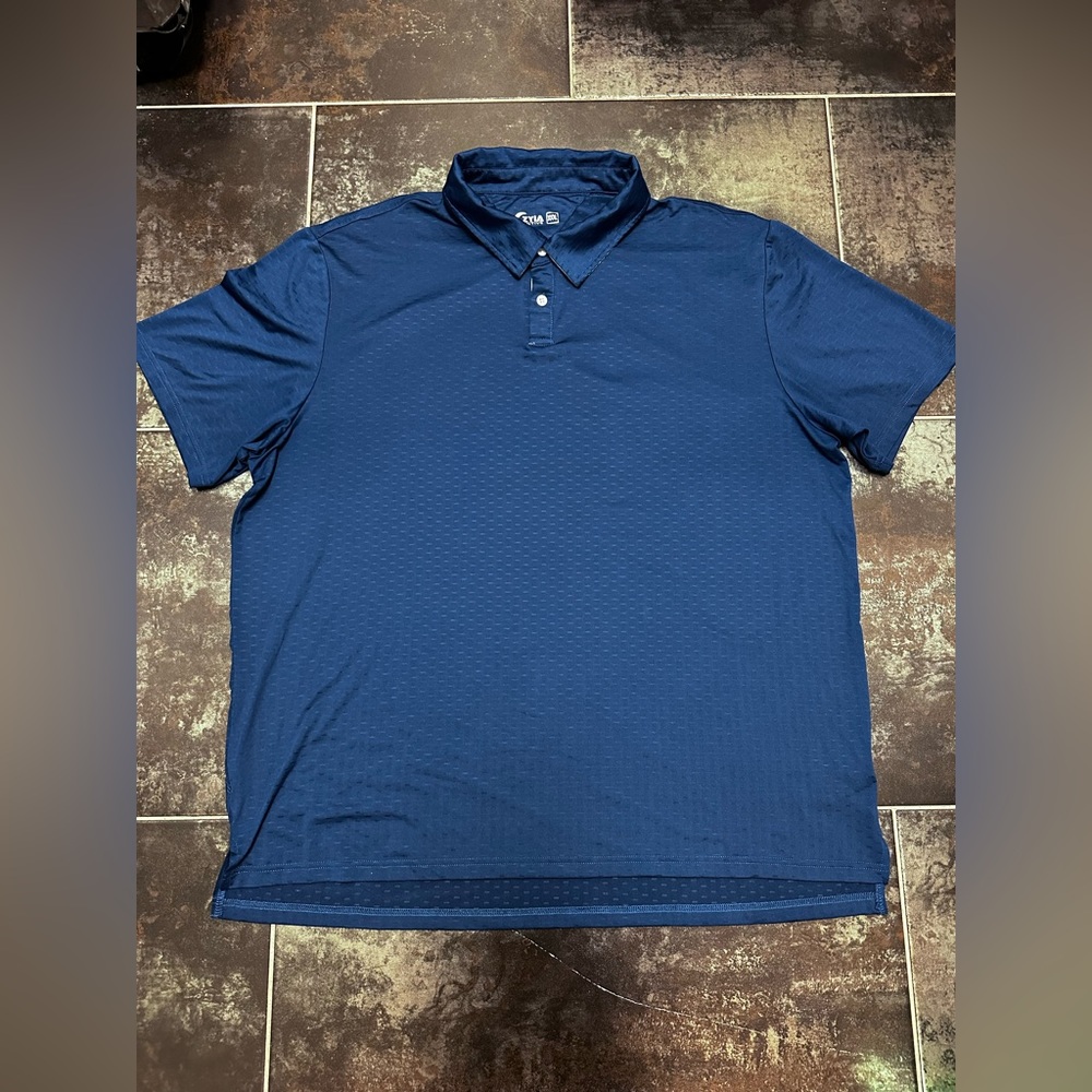 F44 NWOT Zyia Active Polo Shirt Slit Mens Size XXXL 3XL Blue Short Sleeve Golf